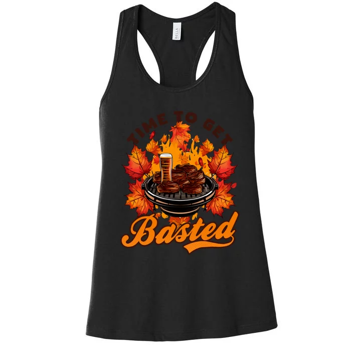 Time To Get Basted Funny Beer Thanksgiving Turkey Gift Women's Racerback Tank