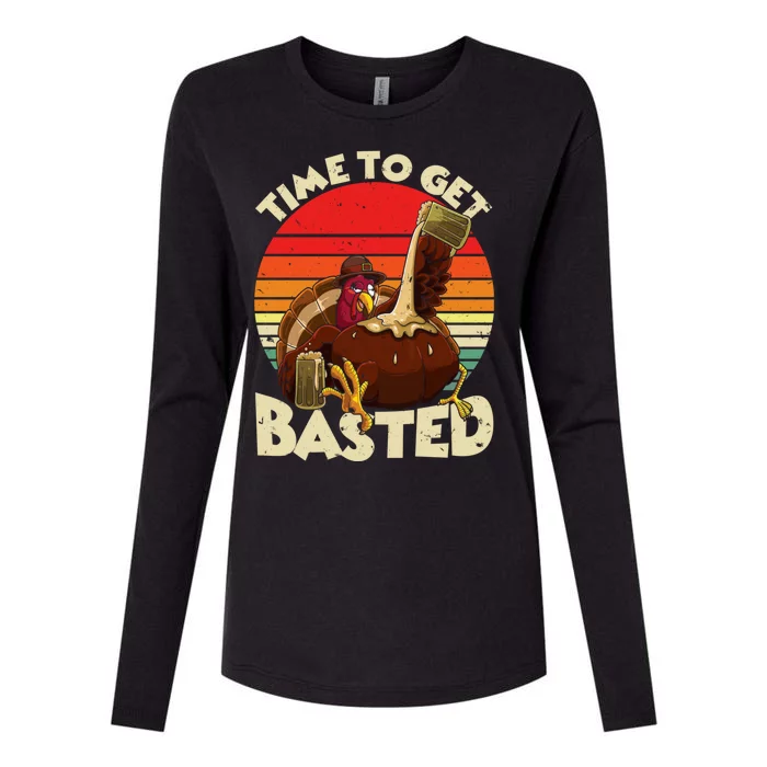 Time To Get Basted Funny Beer Thanksgiving Turkey Gift Womens Cotton Relaxed Long Sleeve T-Shirt