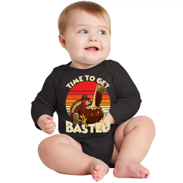 Time To Get Basted Funny Beer Thanksgiving Turkey Gift Baby Long Sleeve Bodysuit