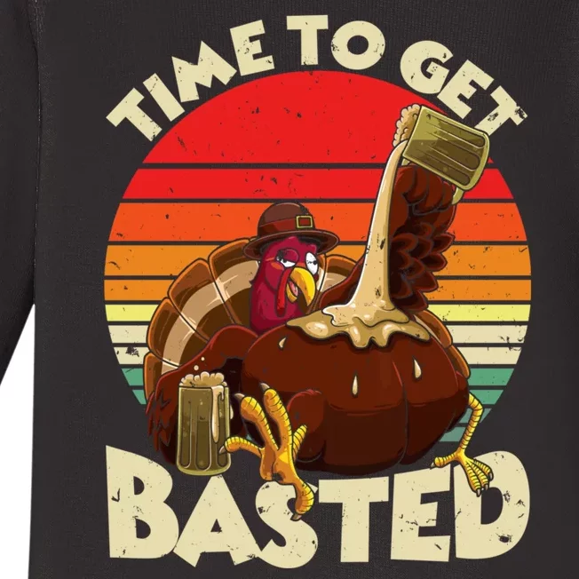 Time To Get Basted Funny Beer Thanksgiving Turkey Gift Baby Long Sleeve Bodysuit