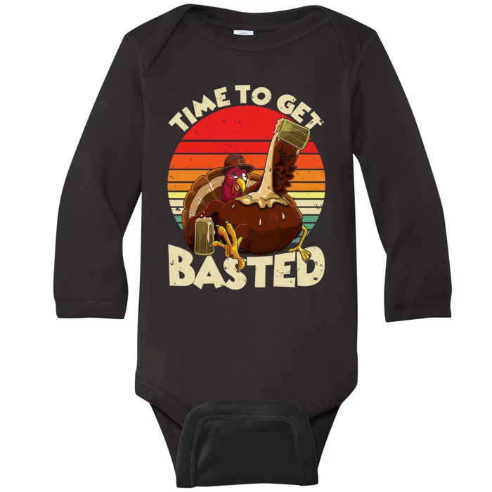 Time To Get Basted Funny Beer Thanksgiving Turkey Gift Baby Long Sleeve Bodysuit