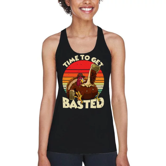 Time To Get Basted Funny Beer Thanksgiving Turkey Gift Women's Racerback Tank