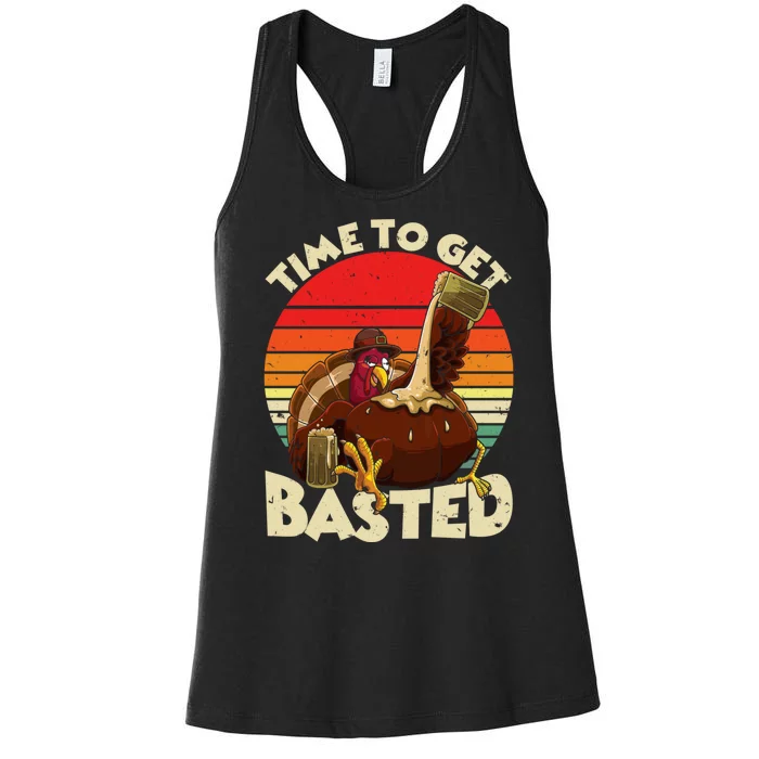 Time To Get Basted Funny Beer Thanksgiving Turkey Gift Women's Racerback Tank