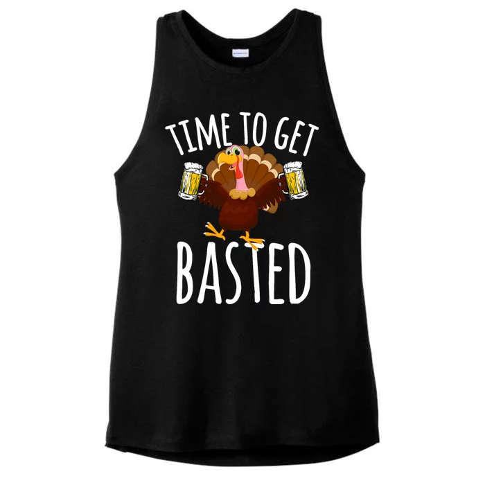 Time To Get Basted Funny Beer Thanksgiving Turkey Gift Ladies Tri-Blend Wicking Tank