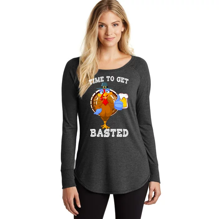 Time To Get Basted Funny Beer Thanksgiving Turkey Gift Women's Perfect Tri Tunic Long Sleeve Shirt