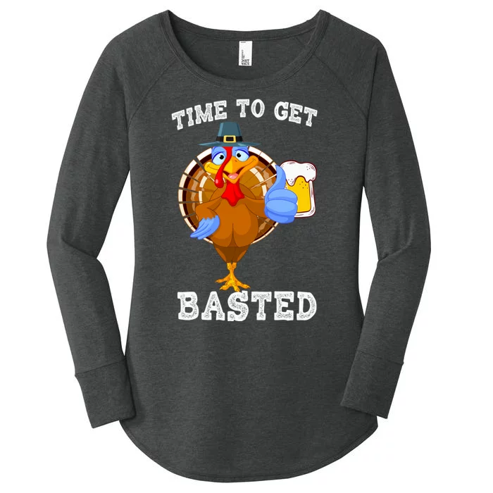 Time To Get Basted Funny Beer Thanksgiving Turkey Gift Women's Perfect Tri Tunic Long Sleeve Shirt