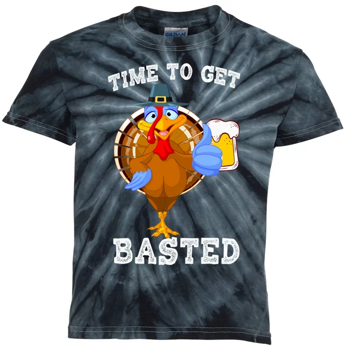 Time To Get Basted Funny Beer Thanksgiving Turkey Gift Kids Tie-Dye T-Shirt