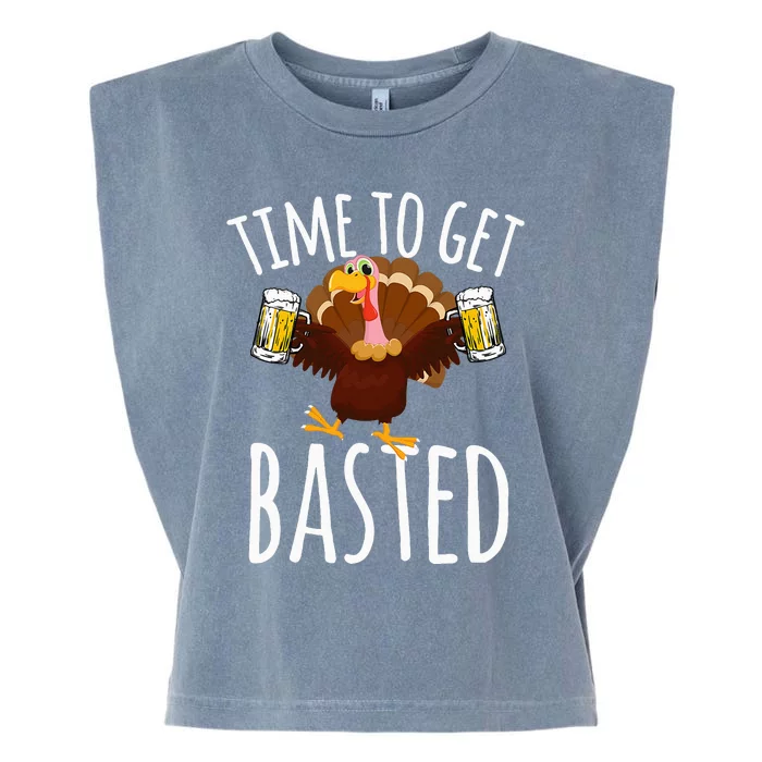 Time To Get Basted Funny Beer Thanksgiving Turkey Gift Garment-Dyed Women's Muscle Tee