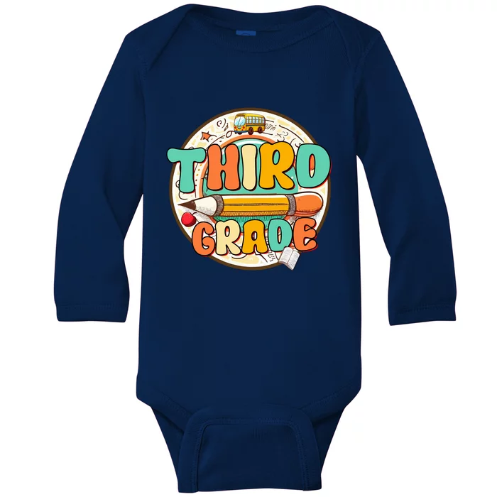 Team Third Grade Teacher Student Back To School 3rd Grade Gift Baby Long Sleeve Bodysuit