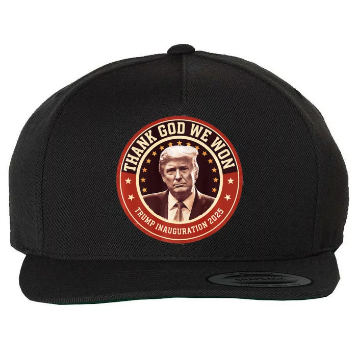 Trump Thank God We Won 45 47 Inauguration Souvenir Wool Snapback Cap