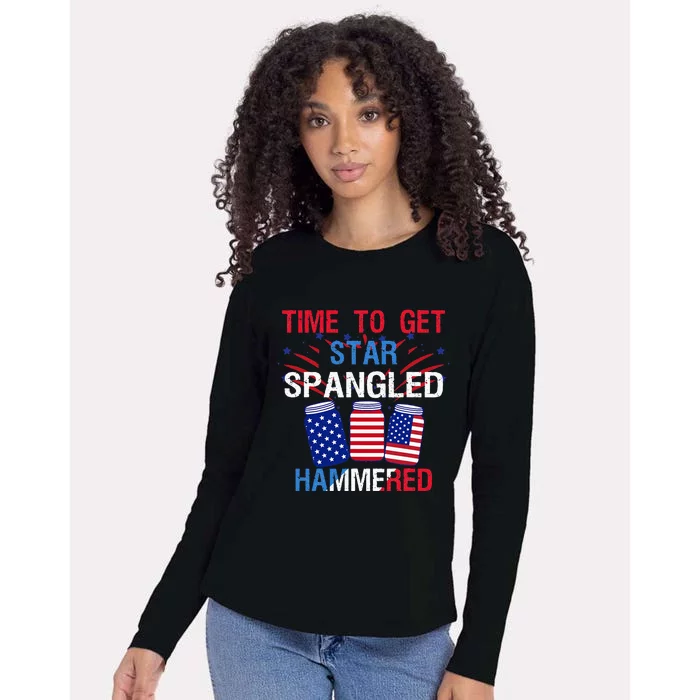 time to get star spangled hammered 4th Of July America Beer Womens Cotton Relaxed Long Sleeve T-Shirt