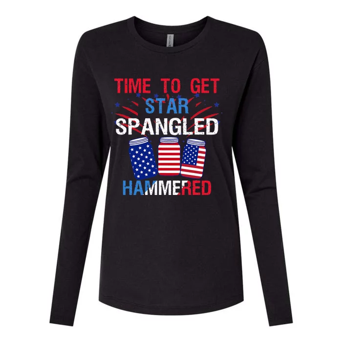 time to get star spangled hammered 4th Of July America Beer Womens Cotton Relaxed Long Sleeve T-Shirt