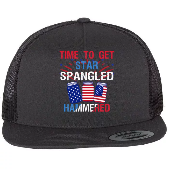 time to get star spangled hammered 4th Of July America Beer Flat Bill Trucker Hat