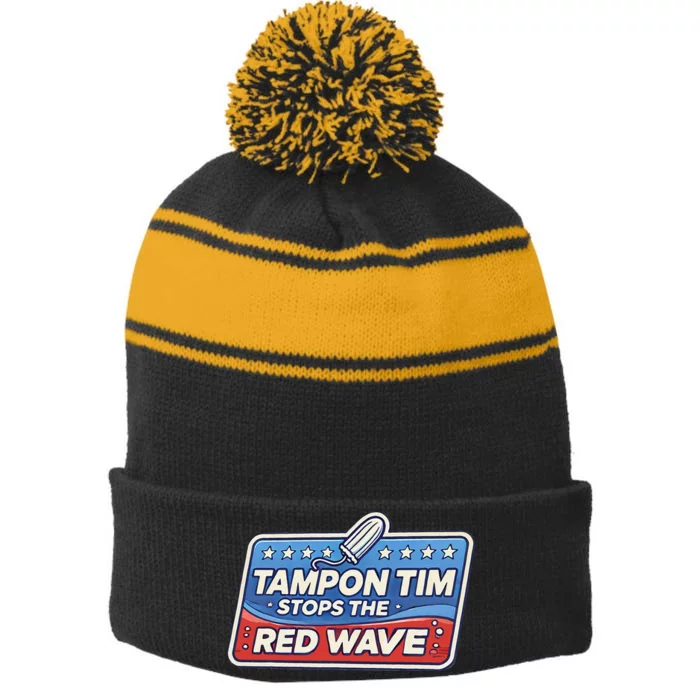 Tampon Tim Governor Tim Walz Funny Political Stripe Pom Pom Beanie