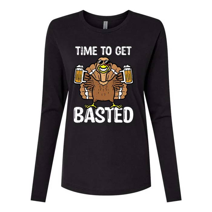 Time To Get Basted Funny Beer Thanksgiving Turkey Gifts Womens Cotton Relaxed Long Sleeve T-Shirt