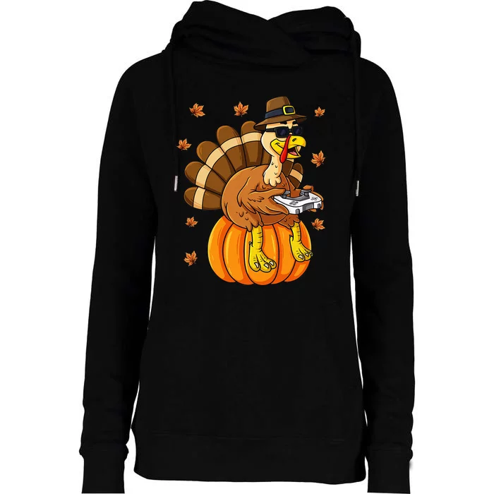 Thanksgiving Turkey Gamer Pumpkin Gaming Womens Funnel Neck Pullover Hood