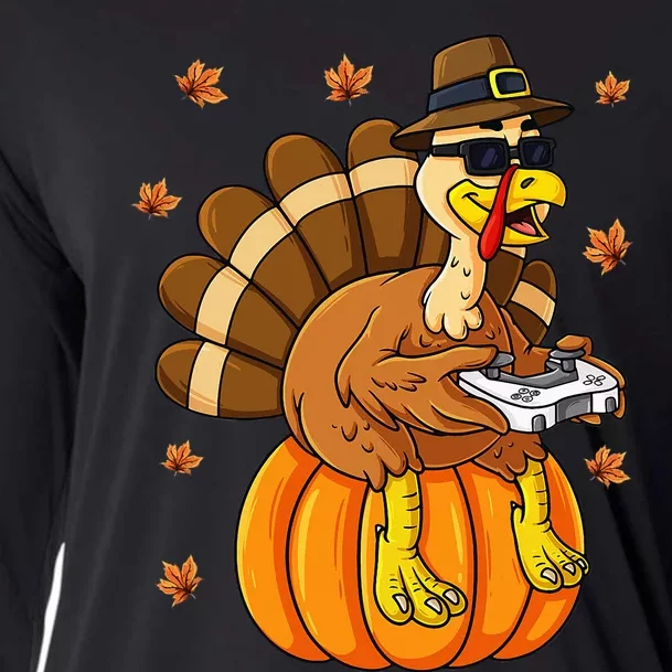 Thanksgiving Turkey Gamer Pumpkin Gaming Cooling Performance Long Sleeve Crew