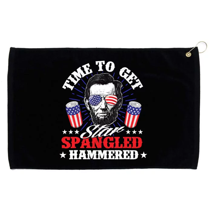 Time To Get Star Spangled Hammered - USA Flag 4th of July Grommeted Golf Towel