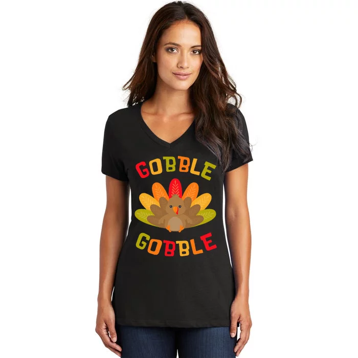 Thanksgiving Turkey Gobble Women's V-Neck T-Shirt