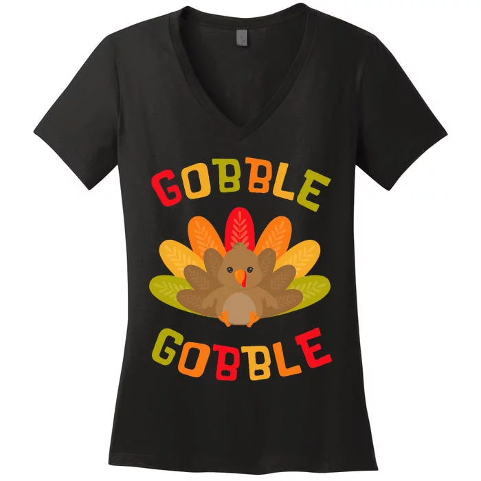 Thanksgiving Turkey Gobble Women's V-Neck T-Shirt