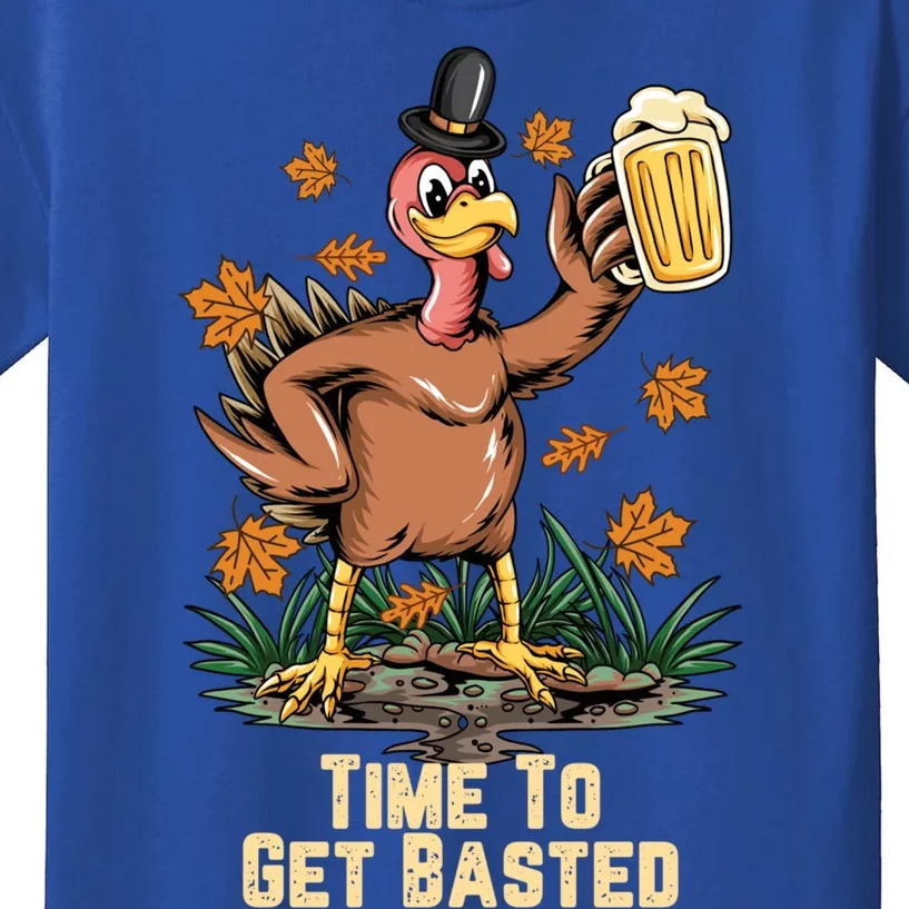 Time To Get Basted Ing Thanksgiving Turkey Funny Fall Gift Kids T-Shirt