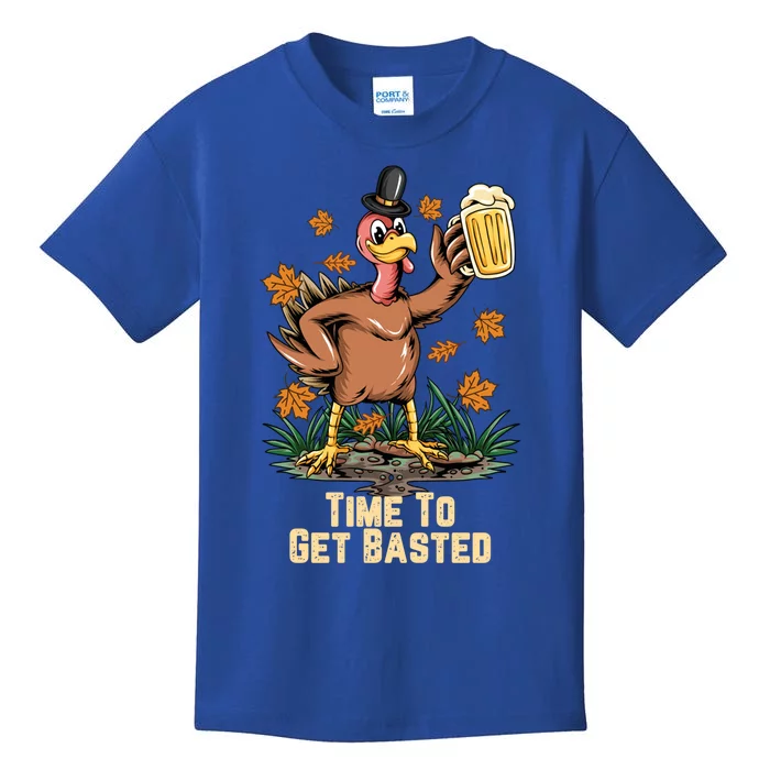 Time To Get Basted Ing Thanksgiving Turkey Funny Fall Gift Kids T-Shirt