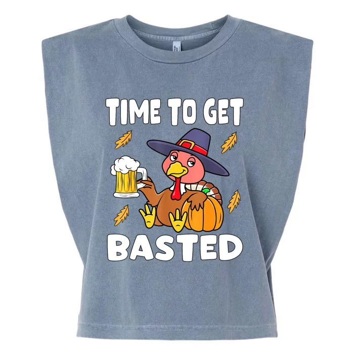 Time To Get Basted Funny Happy Thanksgiving Turkey Garment-Dyed Women's Muscle Tee