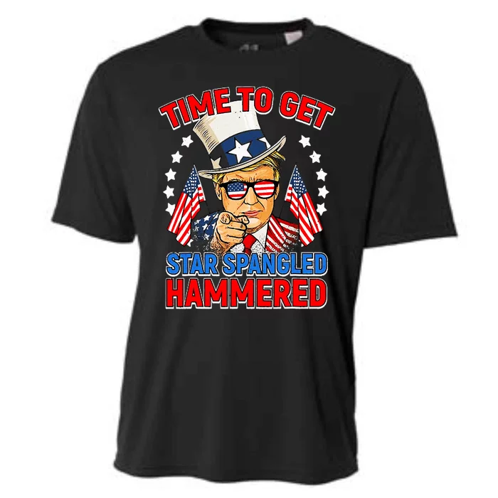 Time To Get Star Spangled Hammered Trump 4th Of July Cooling Performance Crew T-Shirt