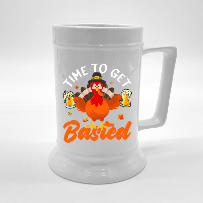 Time To Get Basted Funny Beer Thanksgiving Turkey Gift Front & Back Beer Stein