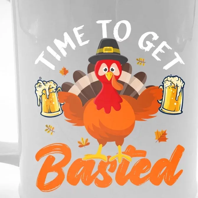 Time To Get Basted Funny Beer Thanksgiving Turkey Gift Front & Back Beer Stein