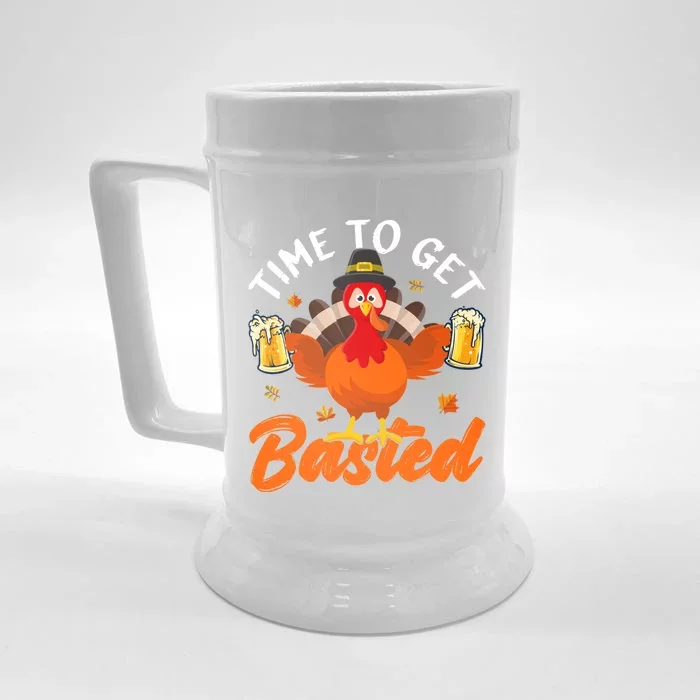 Time To Get Basted Funny Beer Thanksgiving Turkey Gift Front & Back Beer Stein