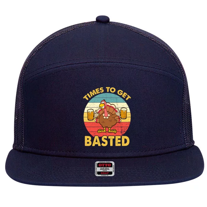 Time To Get Basted Funny Beer Thanksgiving Turkey Gift 7 Panel Mesh Trucker Snapback Hat