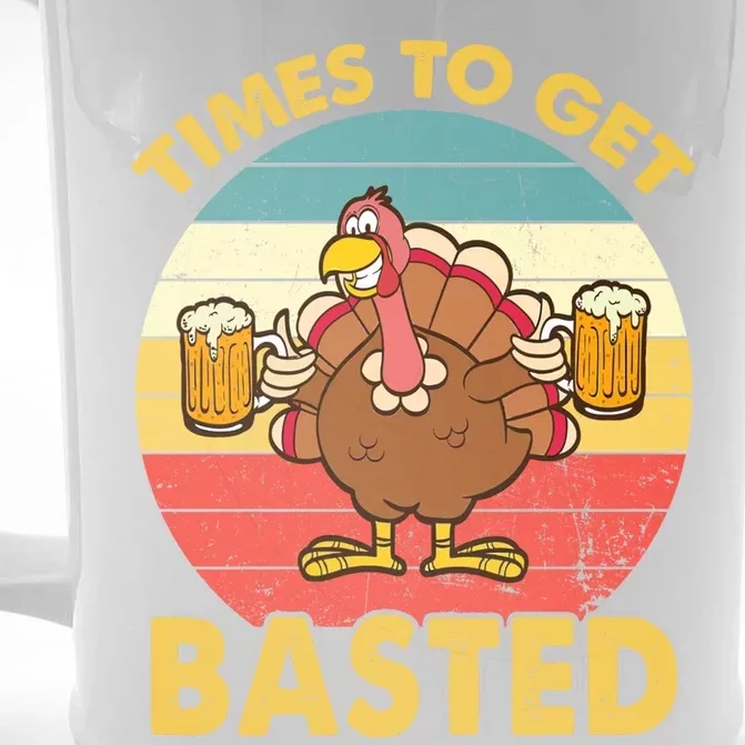 Time To Get Basted Funny Beer Thanksgiving Turkey Gift Front & Back Beer Stein