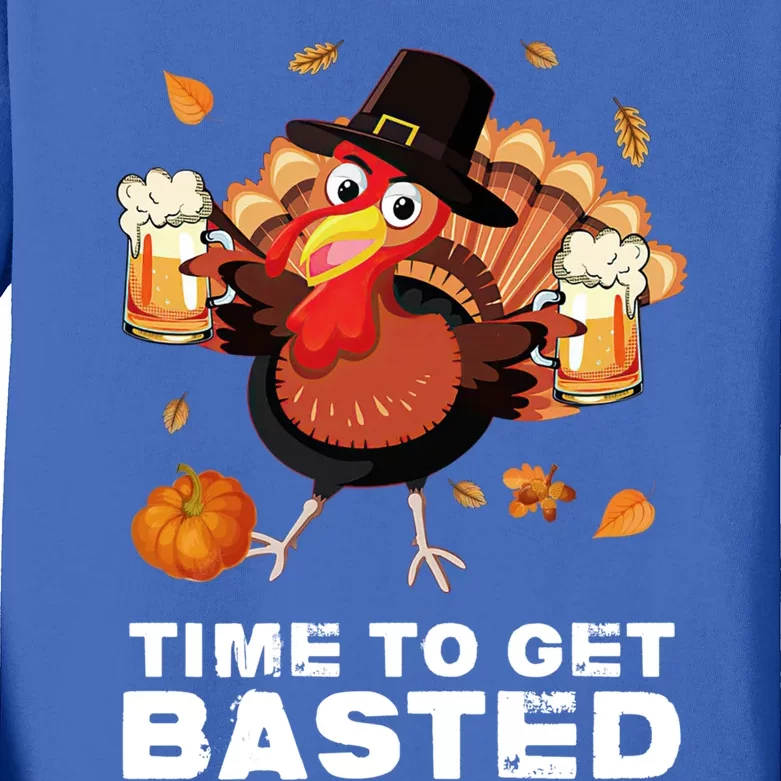 Time To Get Basted Funny Beer Thanksgiving Turkey Gift Kids Long Sleeve Shirt