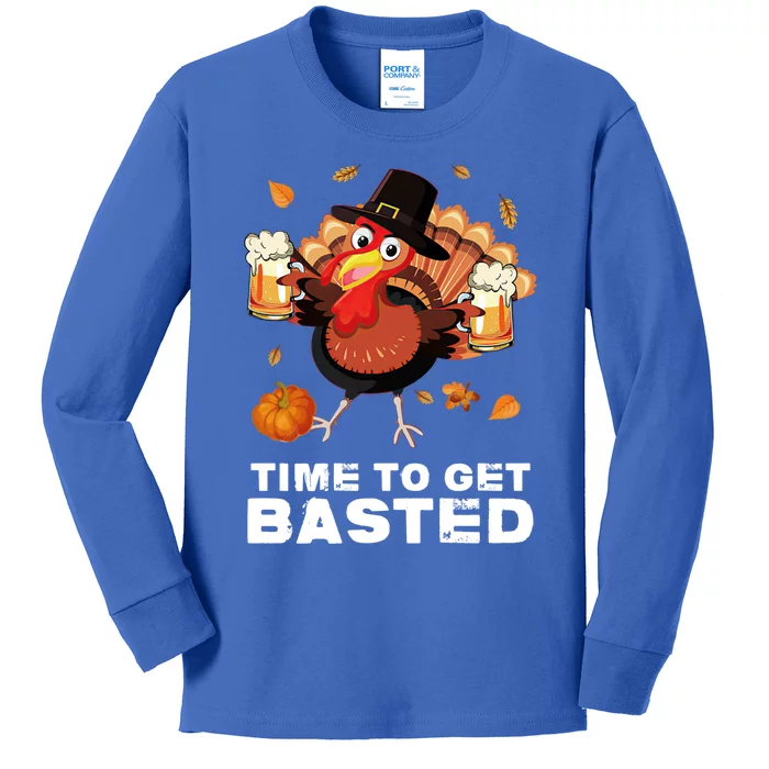 Time To Get Basted Funny Beer Thanksgiving Turkey Gift Kids Long Sleeve Shirt