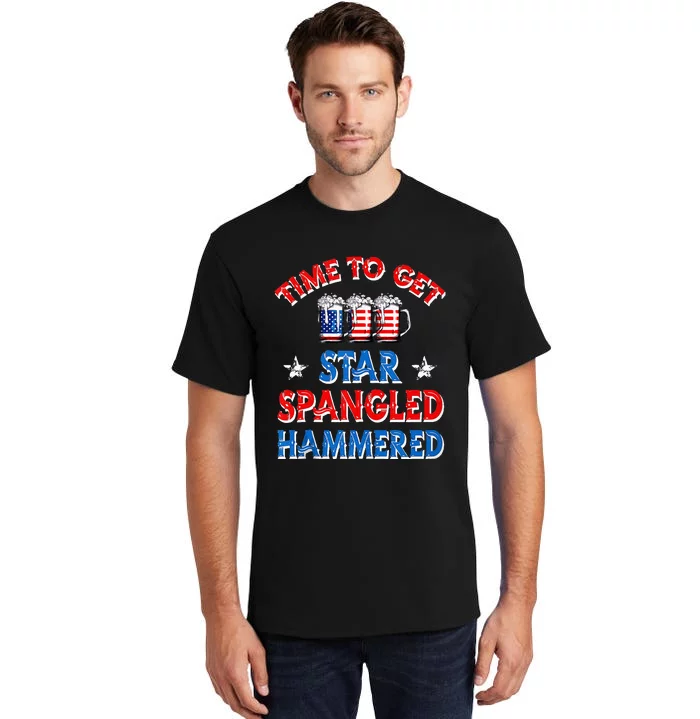 Time To Get Star Spangled Hammered 4th Of July Beer Western Tall T-Shirt