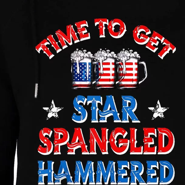 Time To Get Star Spangled Hammered 4th Of July Beer Western Womens Funnel Neck Pullover Hood