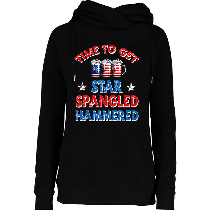 Time To Get Star Spangled Hammered 4th Of July Beer Western Womens Funnel Neck Pullover Hood