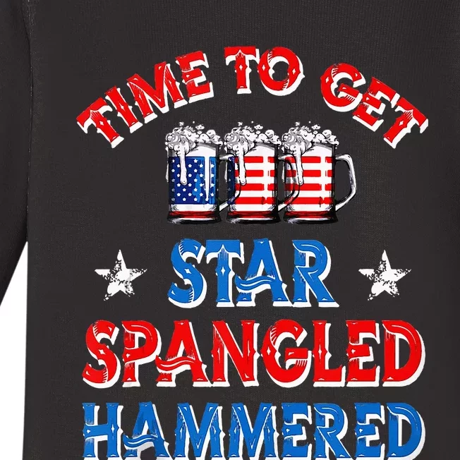 Time To Get Star Spangled Hammered 4th Of July Beer Western Baby Long Sleeve Bodysuit