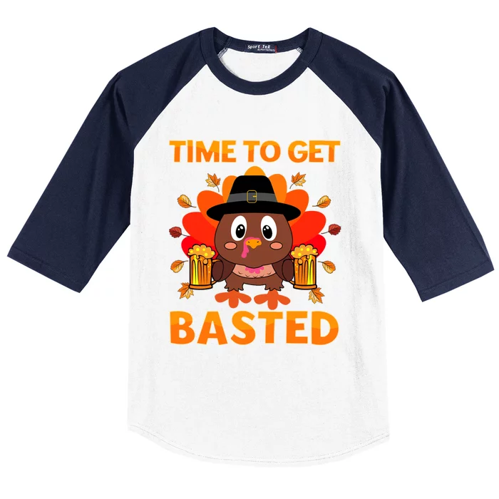 Time To Get Basted Funny Beer Thanksgiving Turkey Great Gift Baseball Sleeve Shirt