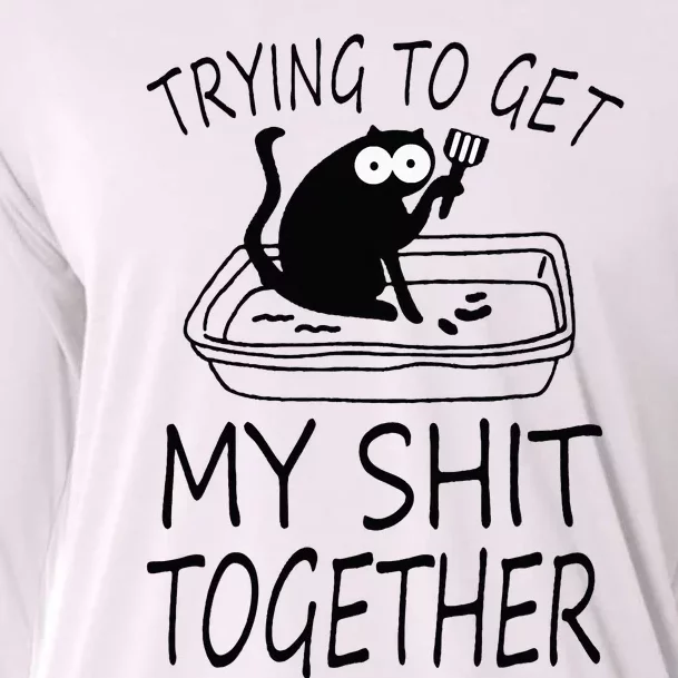 Trying To Get My Shit Together Funny Cat Cooling Performance Long Sleeve Crew