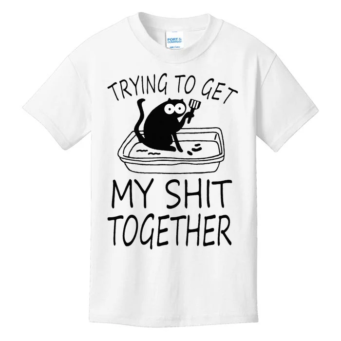 Trying To Get My Shit Together Funny Cat Kids T-Shirt