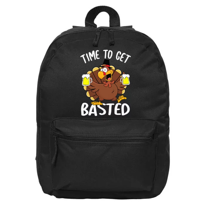 Time To Get Basted Funny Beer Thanksgiving Turkey Gifts 16 in Basic Backpack