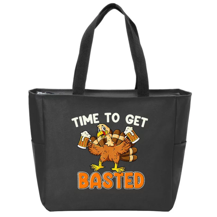 Time To Get Basted Funny Beer Thanksgiving Turkey Gift Zip Tote Bag