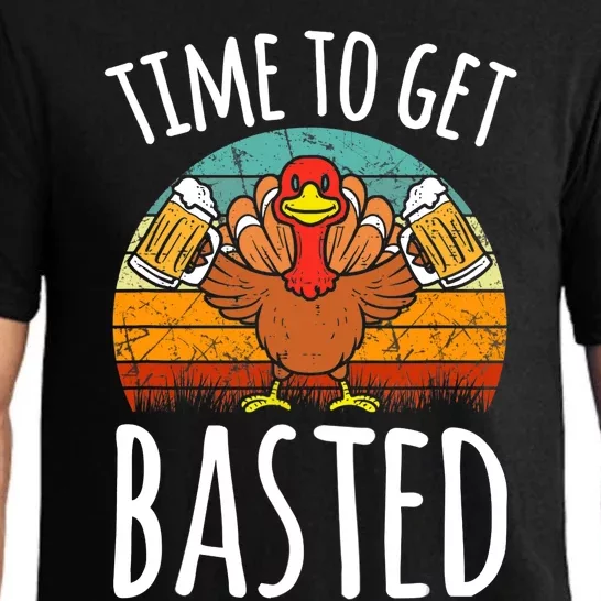 Time To Get Basted Funny Thanksgiving Cool Turkey Beer Drink Pajama Set