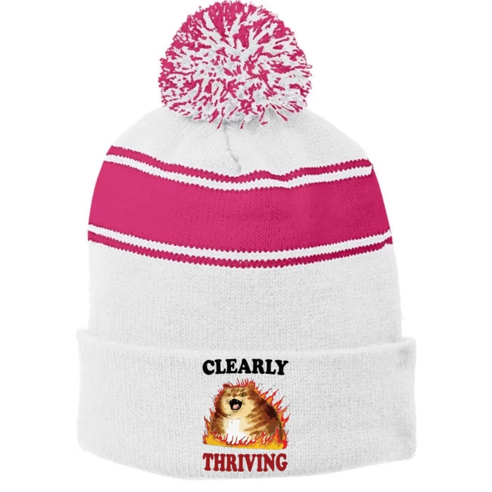 Thriving Stripe Pom Pom Beanie