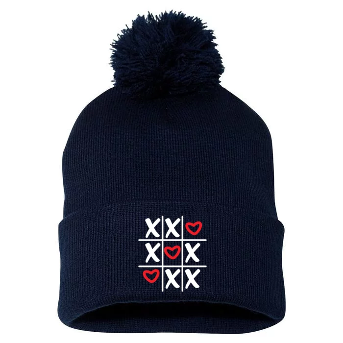 Tictac Toe Heart Valentines Day Gift Pom Pom 12in Knit Beanie