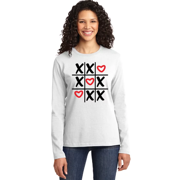 Tictac Toe Heart Valentines Day Gift Ladies Long Sleeve Shirt