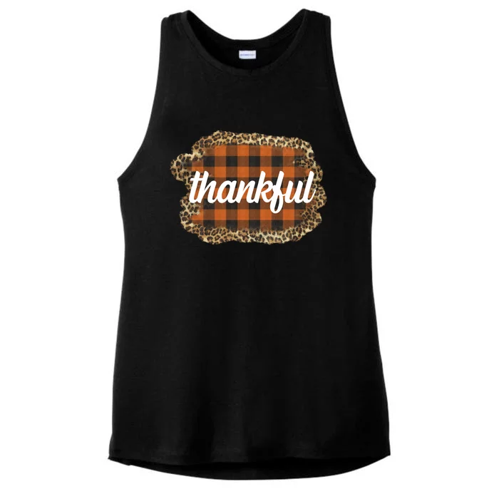 Thankful Thanksgiving Holiday Cheetah Plaid Ladies Tri-Blend Wicking Tank