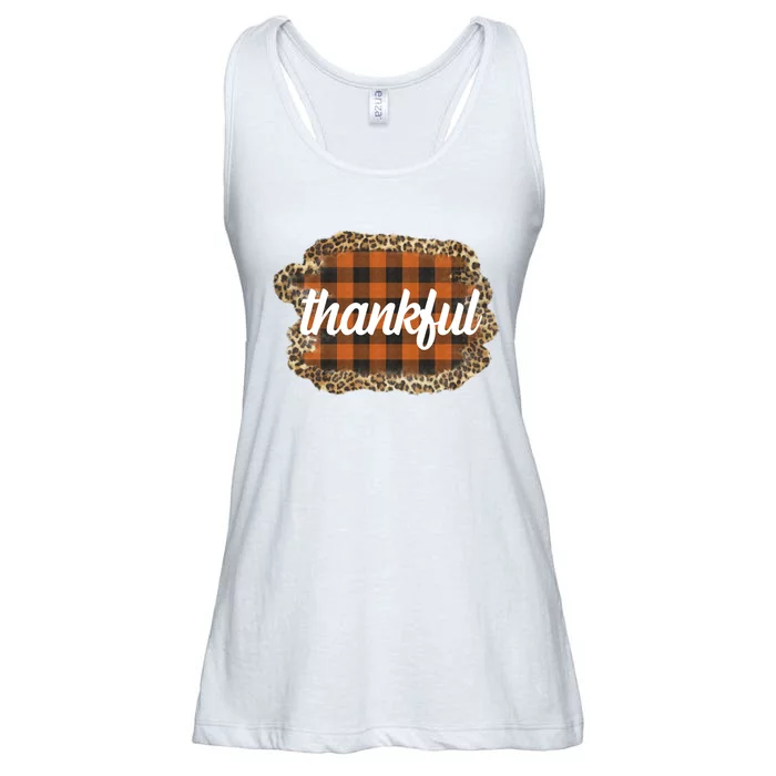 Thankful Thanksgiving Holiday Cheetah Plaid Ladies Essential Flowy Tank